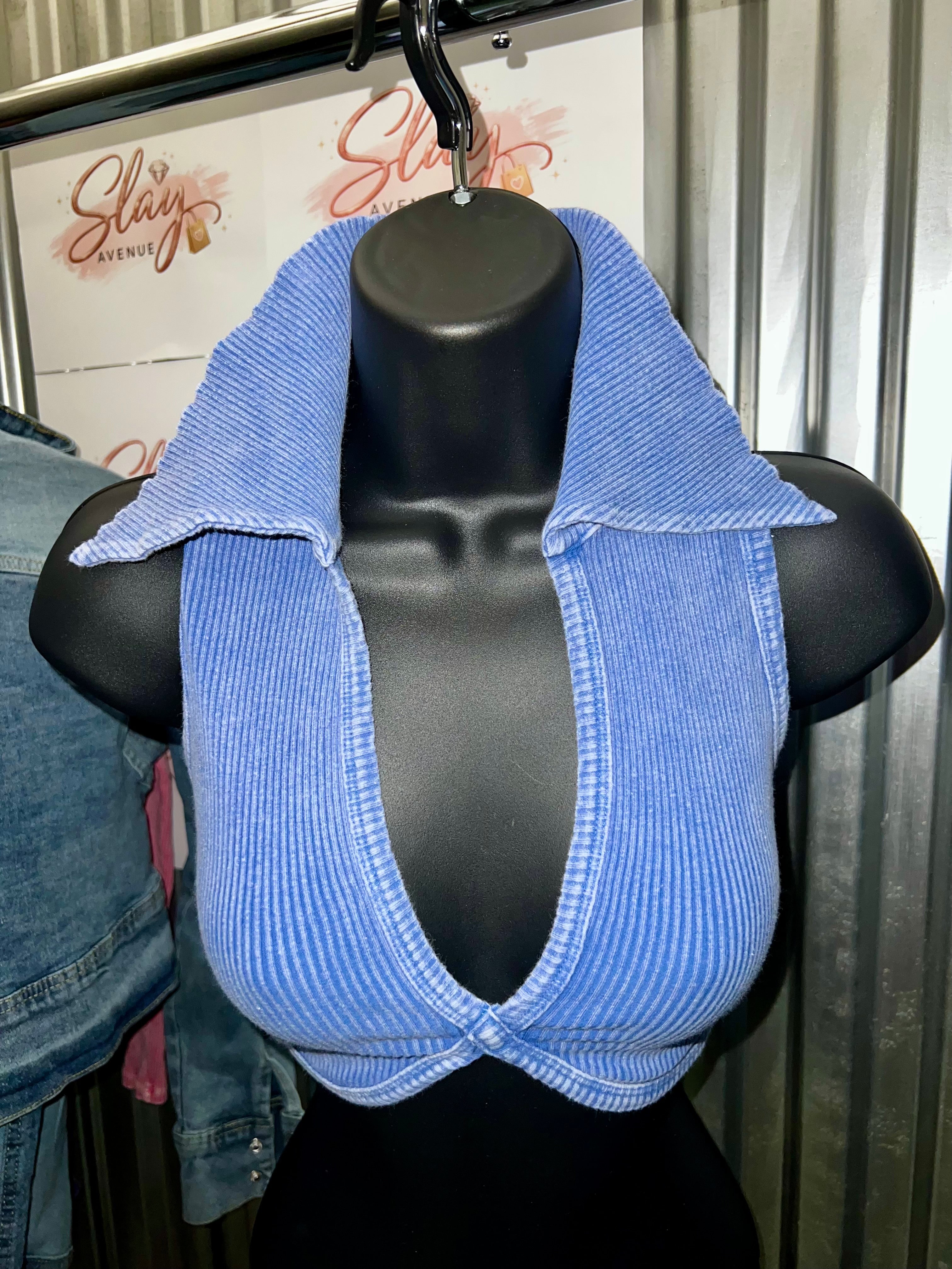 Collard Denim Crop Top