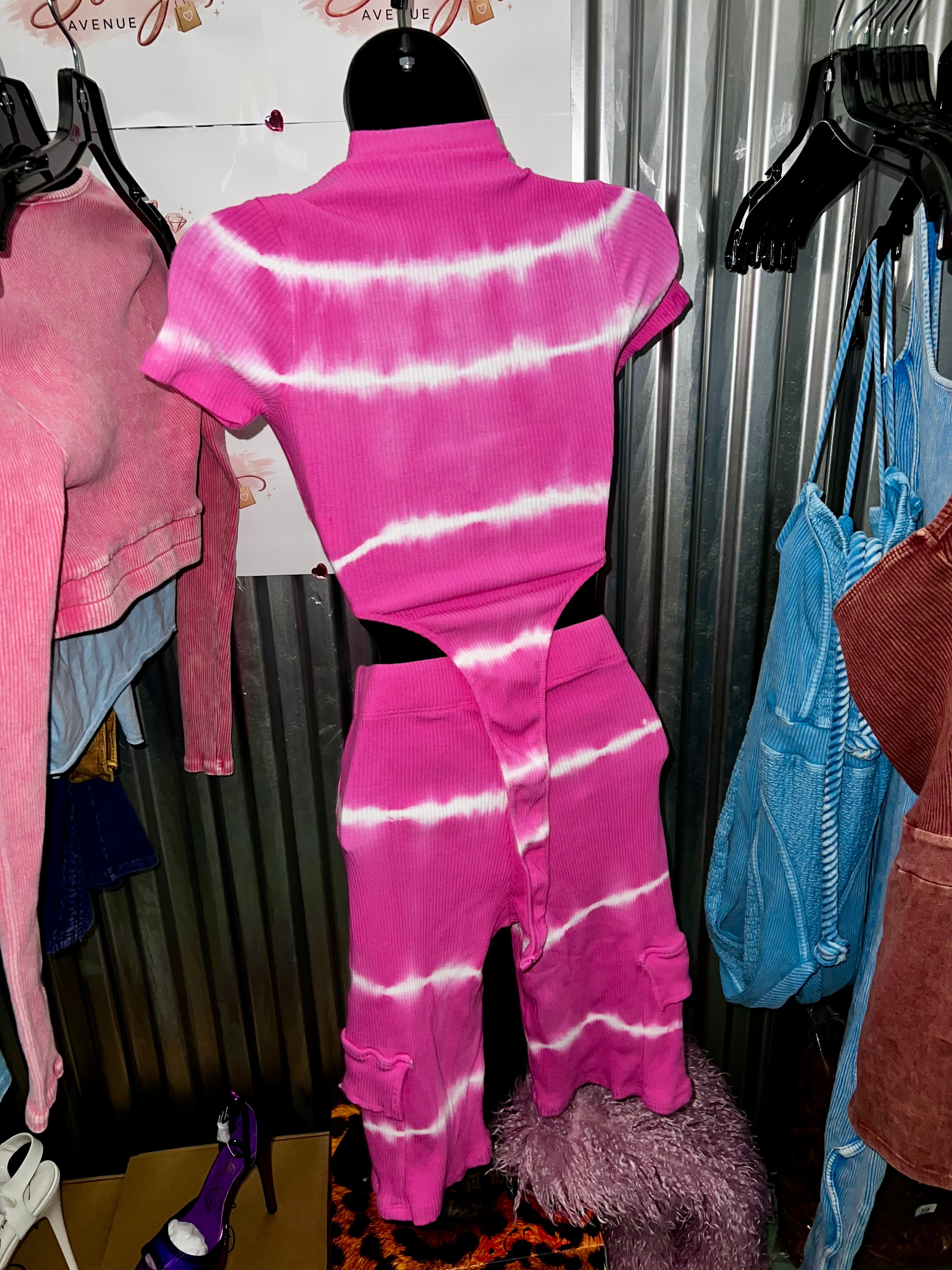 2 piece tie dye set w/sling shot crop top