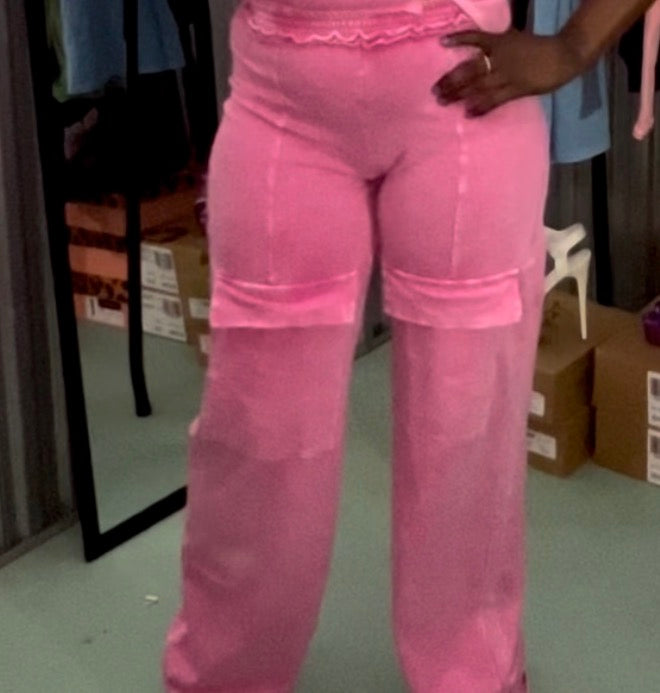 Pink Cotton Front Cargo Pants